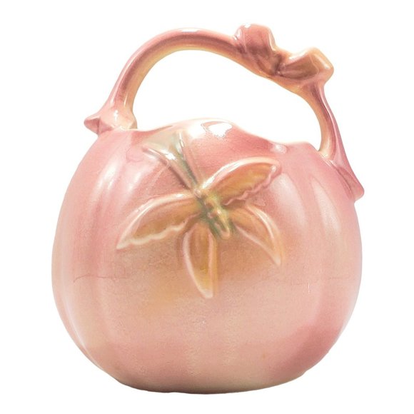 Hull Pottery Sun Glow Pink Basket Embossed Pansies & Butterfly Bow Knot MCM VTG - Picture 2 of 9